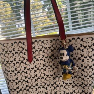 Coach X Keith Haring Disney Chalk/multi leather tote C0897 with Mickey  Charm